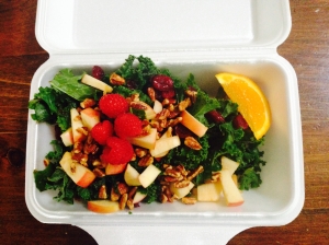 summer kale salad with sweet apple-cinnamon vinaigrette and pecan parmesan ... one bite and you'll never go back.